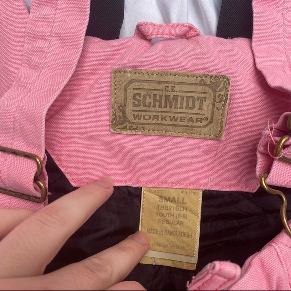 VINTAGE 1990s Schmidt Bubblegum Pink Workwear Overall Bibs Zip-Up Insulated - Picture 9 of 13